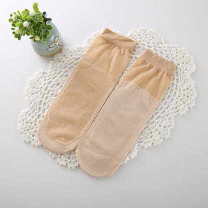 10Pairs High Quality Women Socks Velvet Silk Spring Summer Socks Breathable Soft Cotton Bottom Wicking Slip-resistant Short Sock
