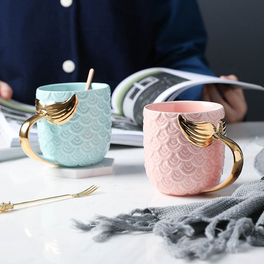 Creative Gold Mermaid Coffee Mug Ceramic Morning Milk Cup Travel Tea Cup Christms Gift For Girlfriend Tableware Home Decor 1pcs
