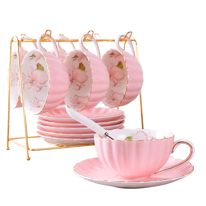 Pink Romantic Pumpkin Coffee Cup Set Kitchen Accessories Bone China Ceramics Tea Cup Organizer English Afternoon Red Tea